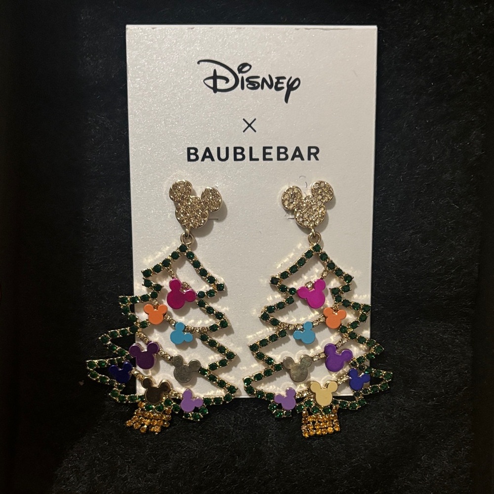 Disney X BAUBLEBAR Mickey Mouse Christmas Tree Earrings, Never Worn